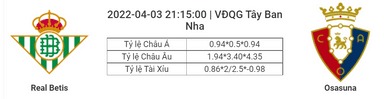 Soi kèo, dự đoán Betis vs Osasuna, 21h15 ngày 3/4 - VĐQG Tây Ban Nha